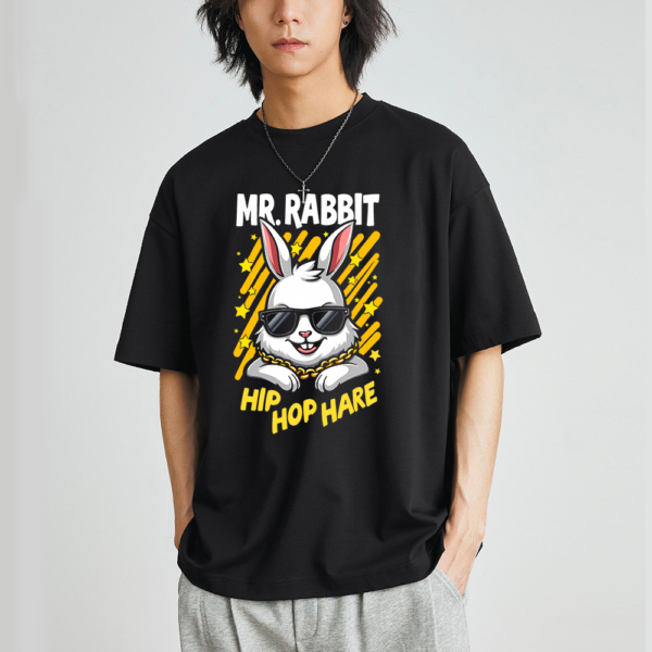 Black T-Shirt-MR.Rabbit Hip Hop Hare-Kornit digital-cotton fabric